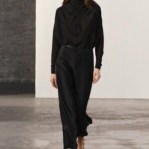 Zara Black Midi Satin Skirt (2073/934/800), Size M, NWT